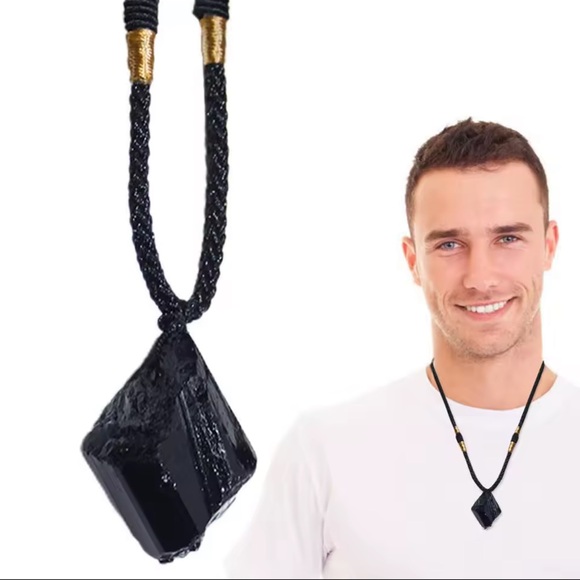 Black Natural Necklace – Natural Crystal Healing Stone Pendant for Men & Women - Picture 1 of 12